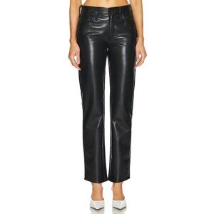MOTHER Black Straight-Leg Leather Pants